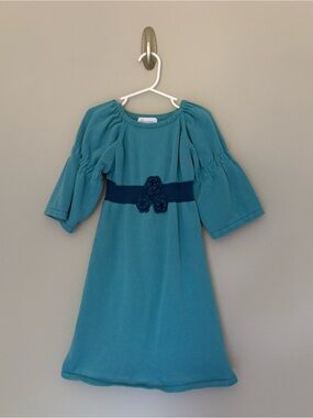 American Girl Bitty Baby Cozy Play Sweater Dress Teal Blue Cotton Girls 6/6X